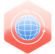 Terre globale avec le symbole du CO2 et une flèche, indiquant un flux circulaire