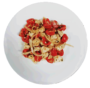 insalata di pescatrice pomodorini e cipo