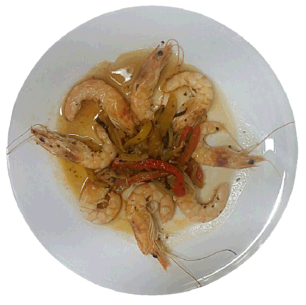 Gamberoni saltati con julienne verdure.g