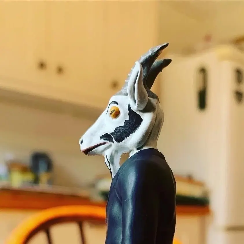Thumbnail: Wicker Man pagan villager in goat mask model figure side view