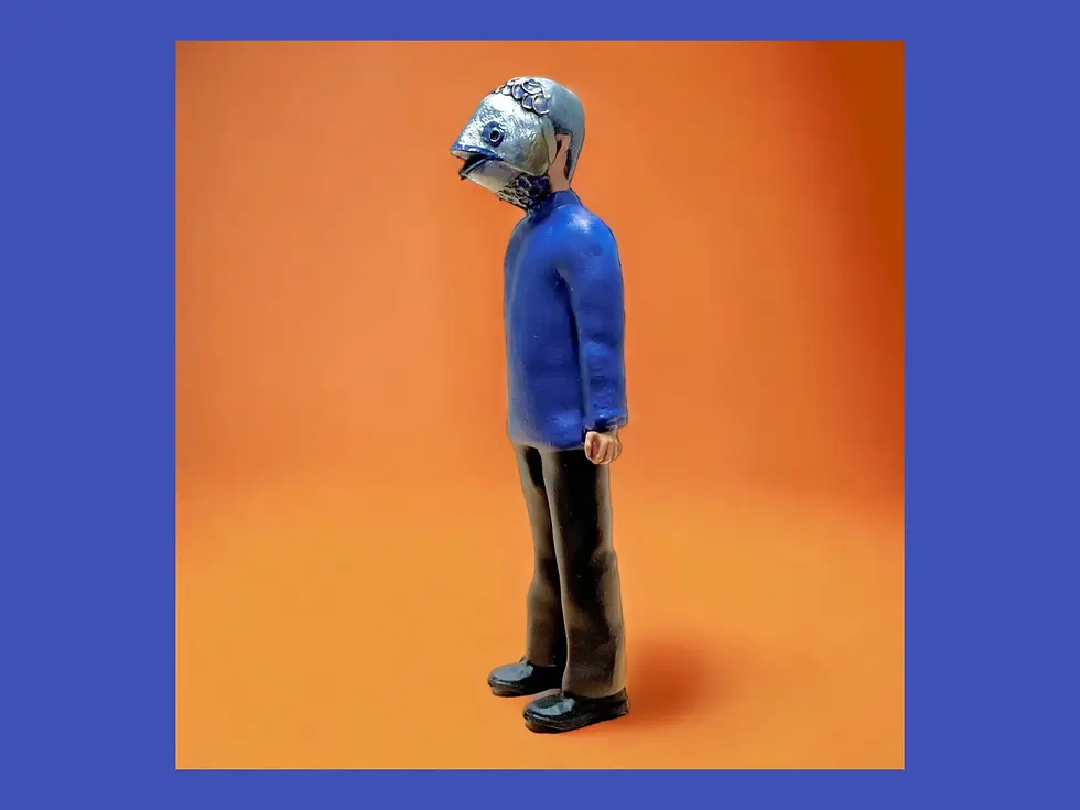 Thumbnail: Wicker Man pagan villager in fish head mask model action figure side view