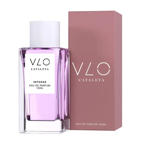 VLO perfume bottle and packaging in pink for the fragrance INTENSE