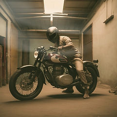 indian ethnic, face hidden in helmet, motorcyclist exiting garage.jpg