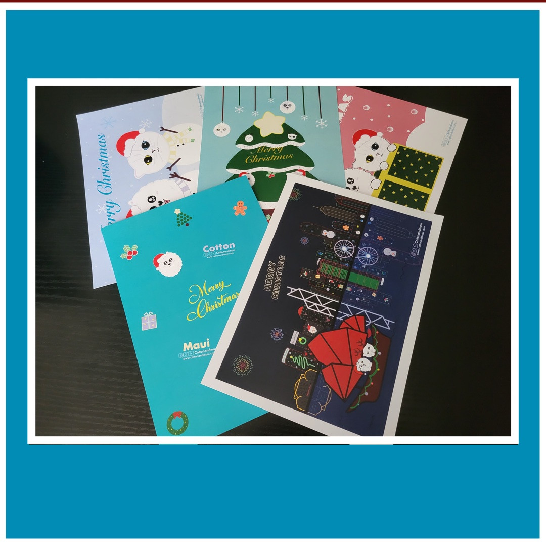Cotton and Maui Christmas Postcards Set (5 designs)