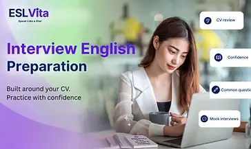 Professional preparing for a job interview with ESLVista's CV-based Interview English course