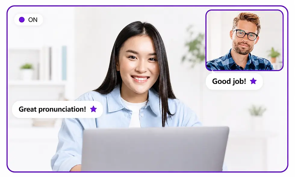Student attending a personalized 1-on-1 online English lesson through the ESLVista app