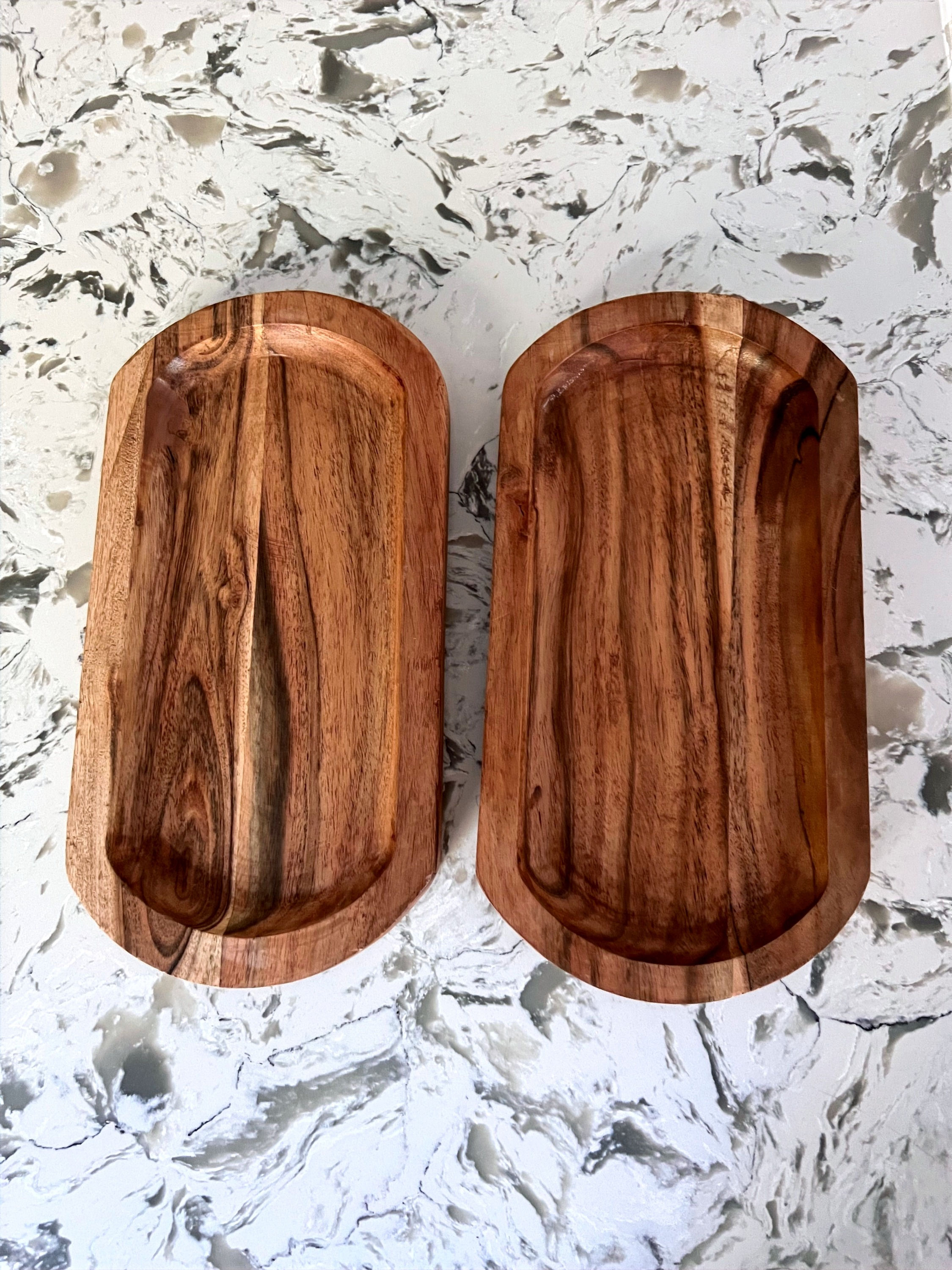 Set of Two  Small Teak Trays