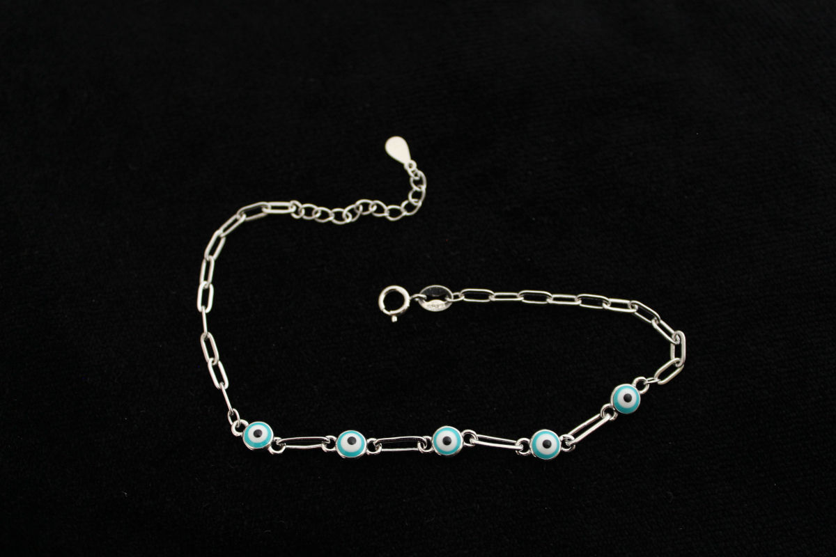 Turkuaz Nazar Boncuklu Gümüş Bilek