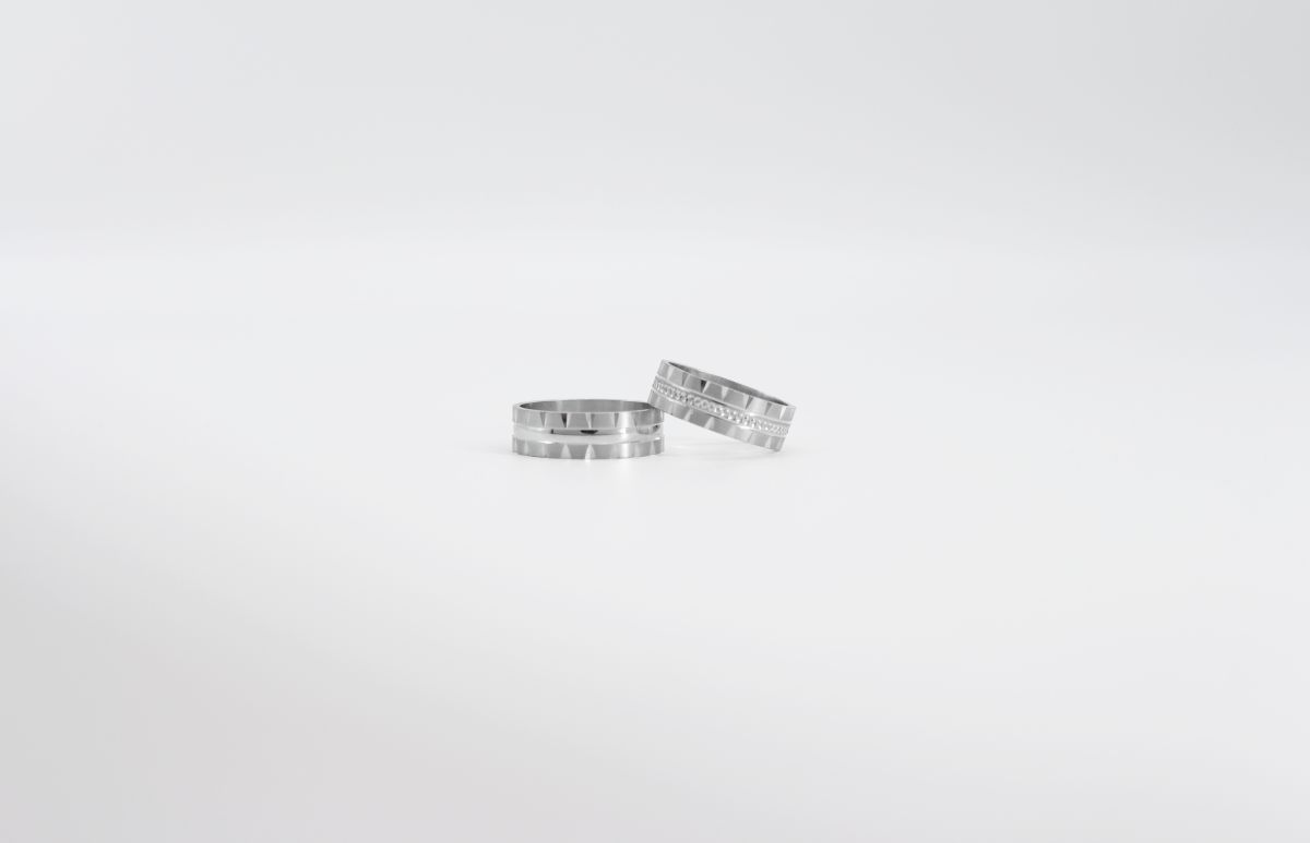 Mini Üçgen İkili Sıra Gümüş Çift Alyans