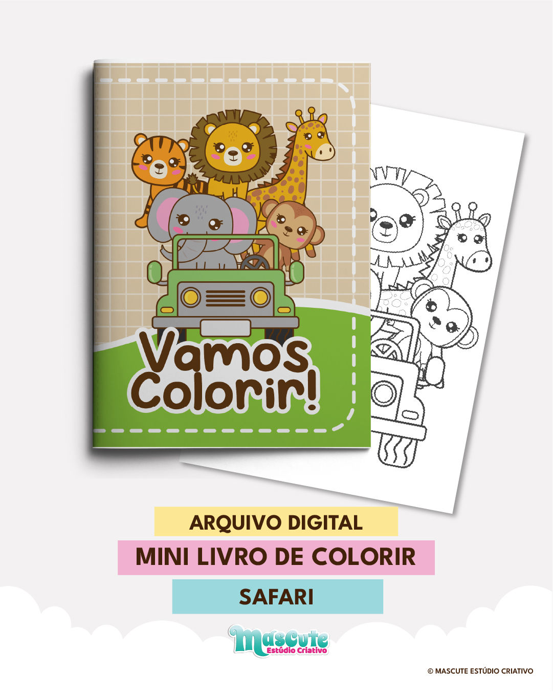 ARQUIVO DIGITAL MINI LIVRO PARA COLORIR  | SAFARI