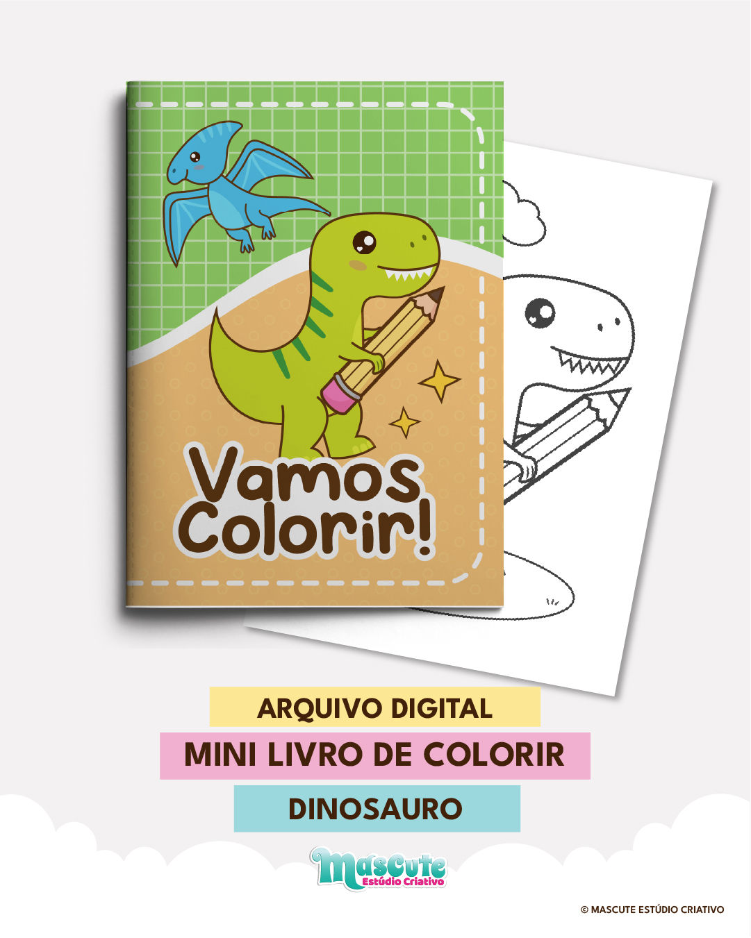ARQUIVO DIGITAL MINI LIVRO PARA COLORIR  | DINOSAURO