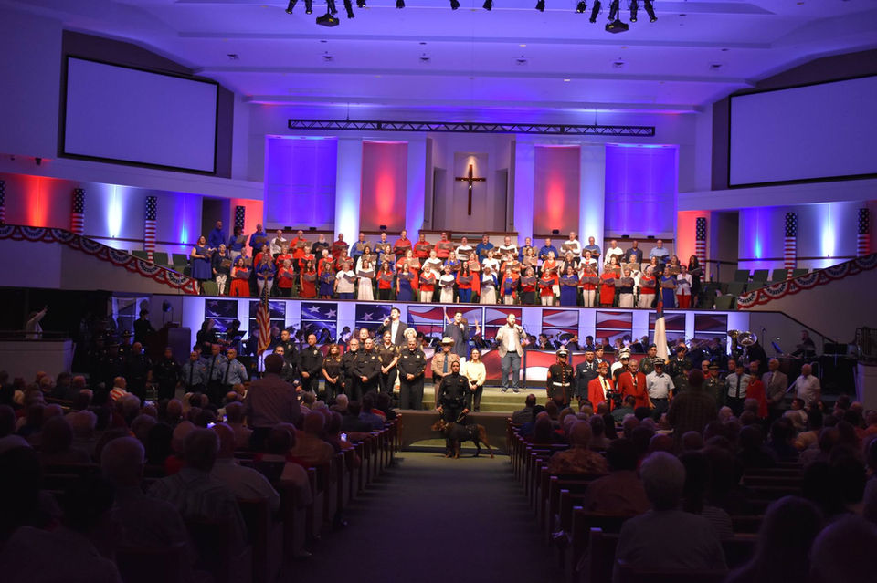 Special service setup with our patriotic printed cover set and special patriotic columns. 