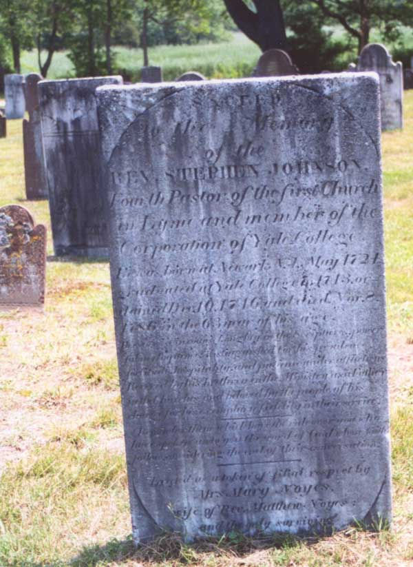 Reverend Stephen Johnson is buried at the Duck River Cemetery in Old Lyme.