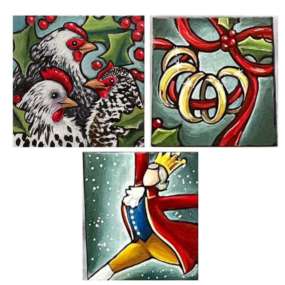 "12 days of Christmas" Paintings: Public Artsy Party Series! Family Fun!