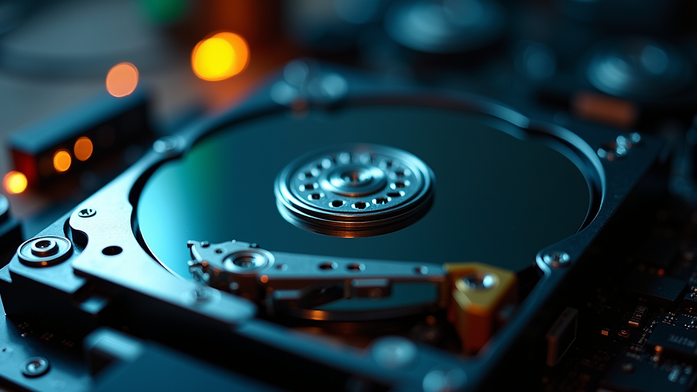 Close-up view of a computer hard drive with opened casing