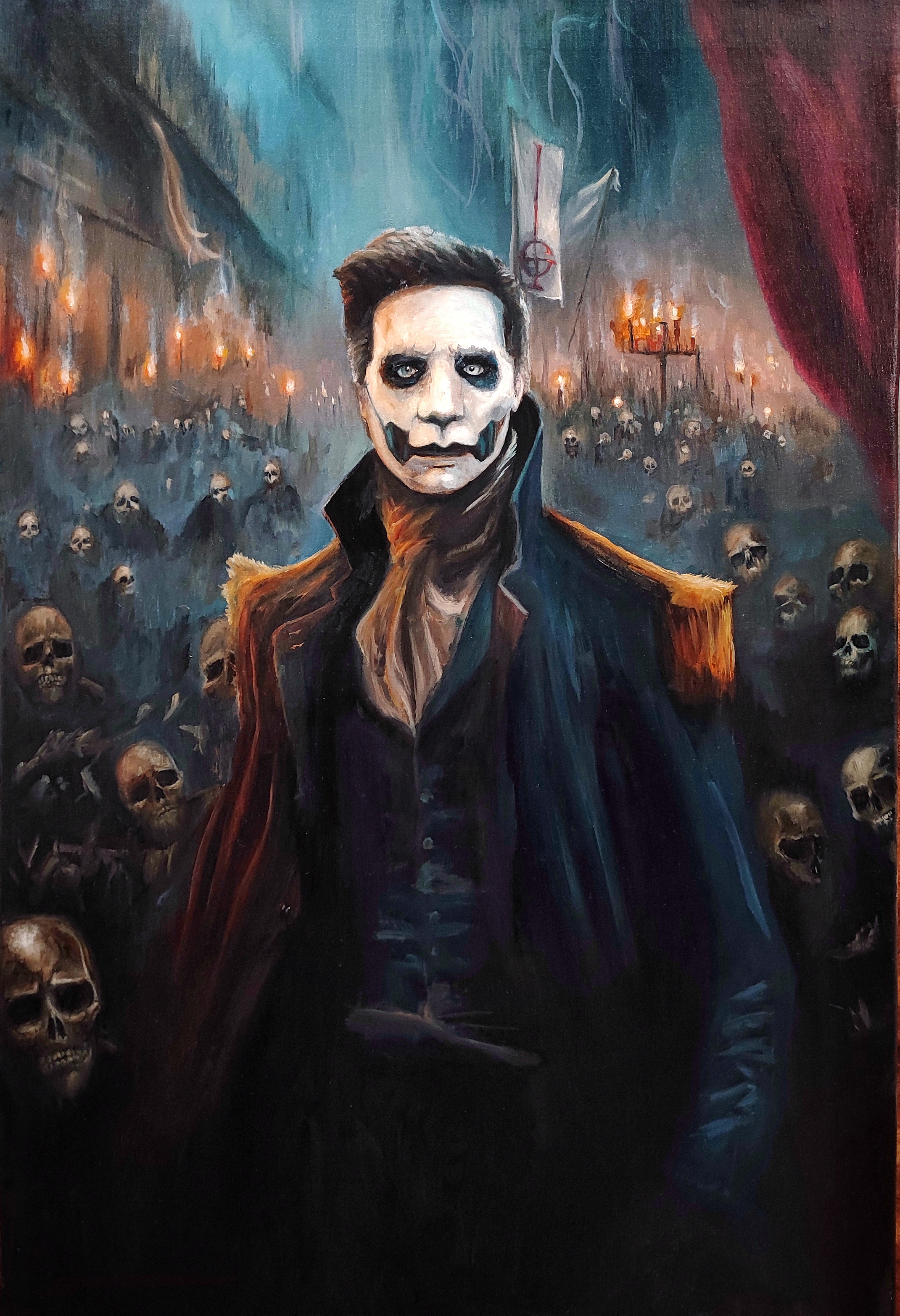 Viva El Papa - Original Oil Painting Ghost Band Fan Art