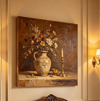 Floral painting in a room with stretch ceilings installation