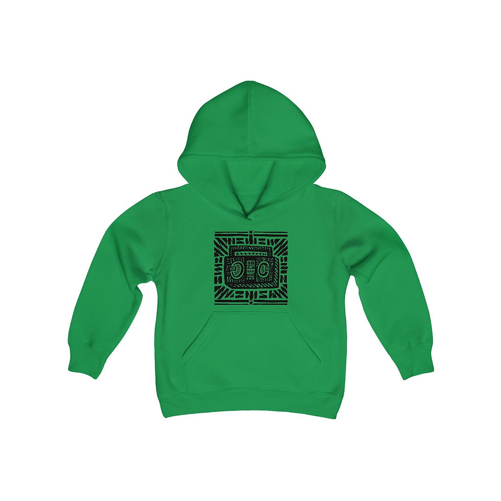 Thumbnail: Boombox (front) / Calmpositions Album (back) **Youth Size Hoodie