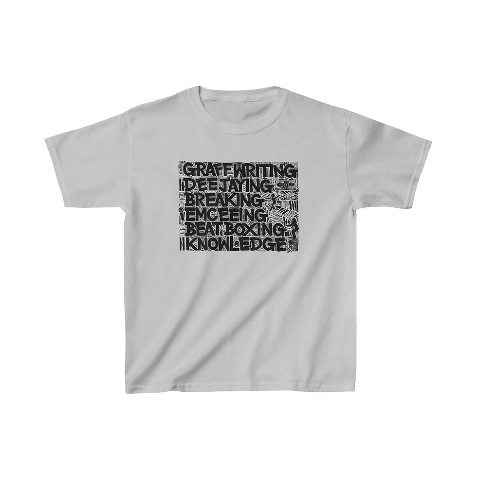 Thumbnail: Elements of Hip Hop (front) / Calmpositions (back) **Kids Size Heavy Cotton™ Tee