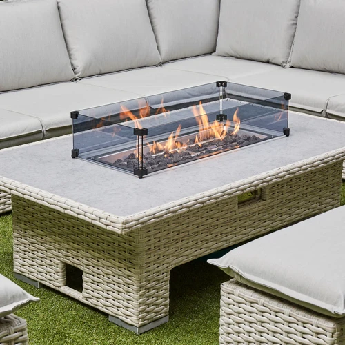 Firepit Chakra Rising Corner Dining Set Fire Pit Light Grey Rattan