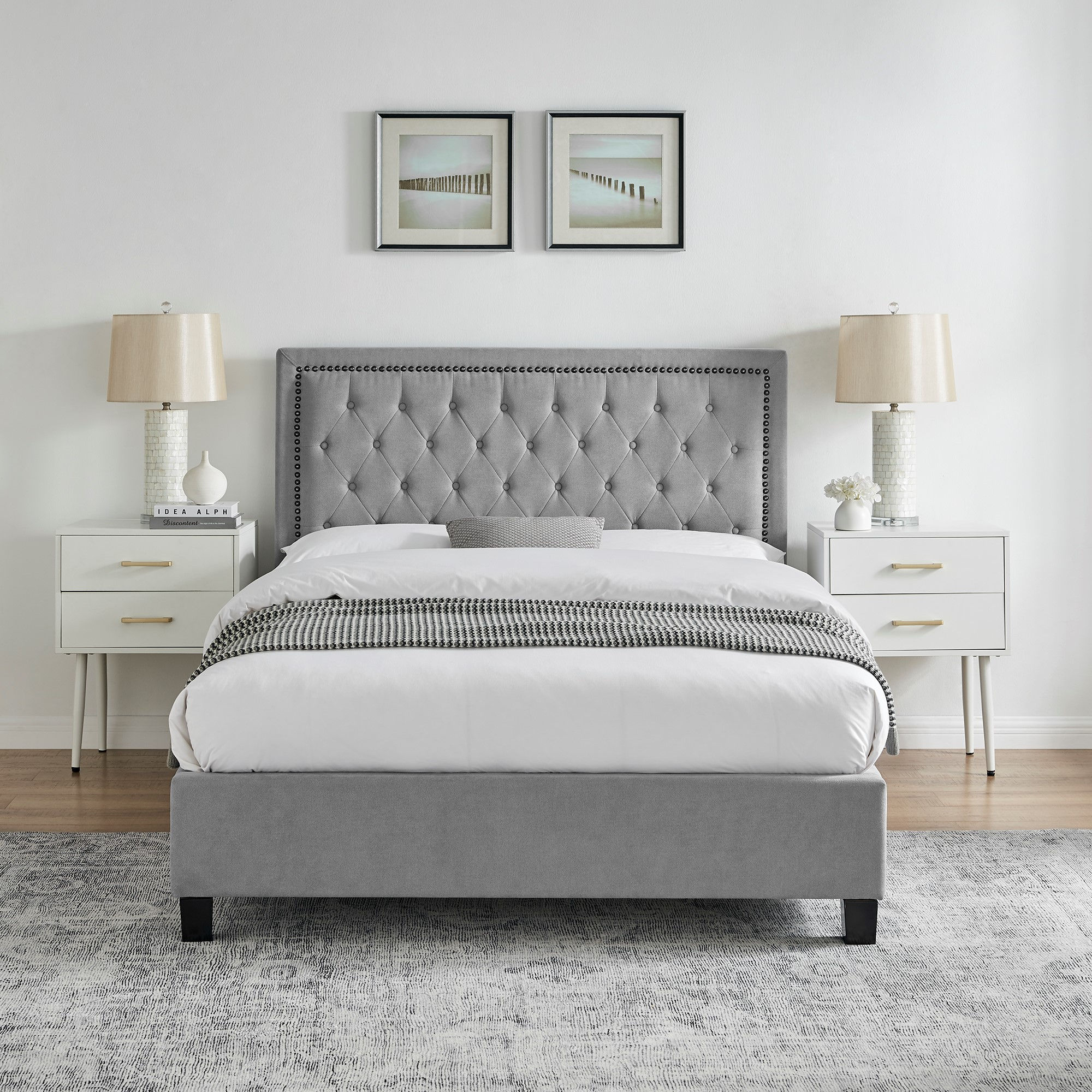 Limelight's Rhea Light Grey Fabric Bed Frame