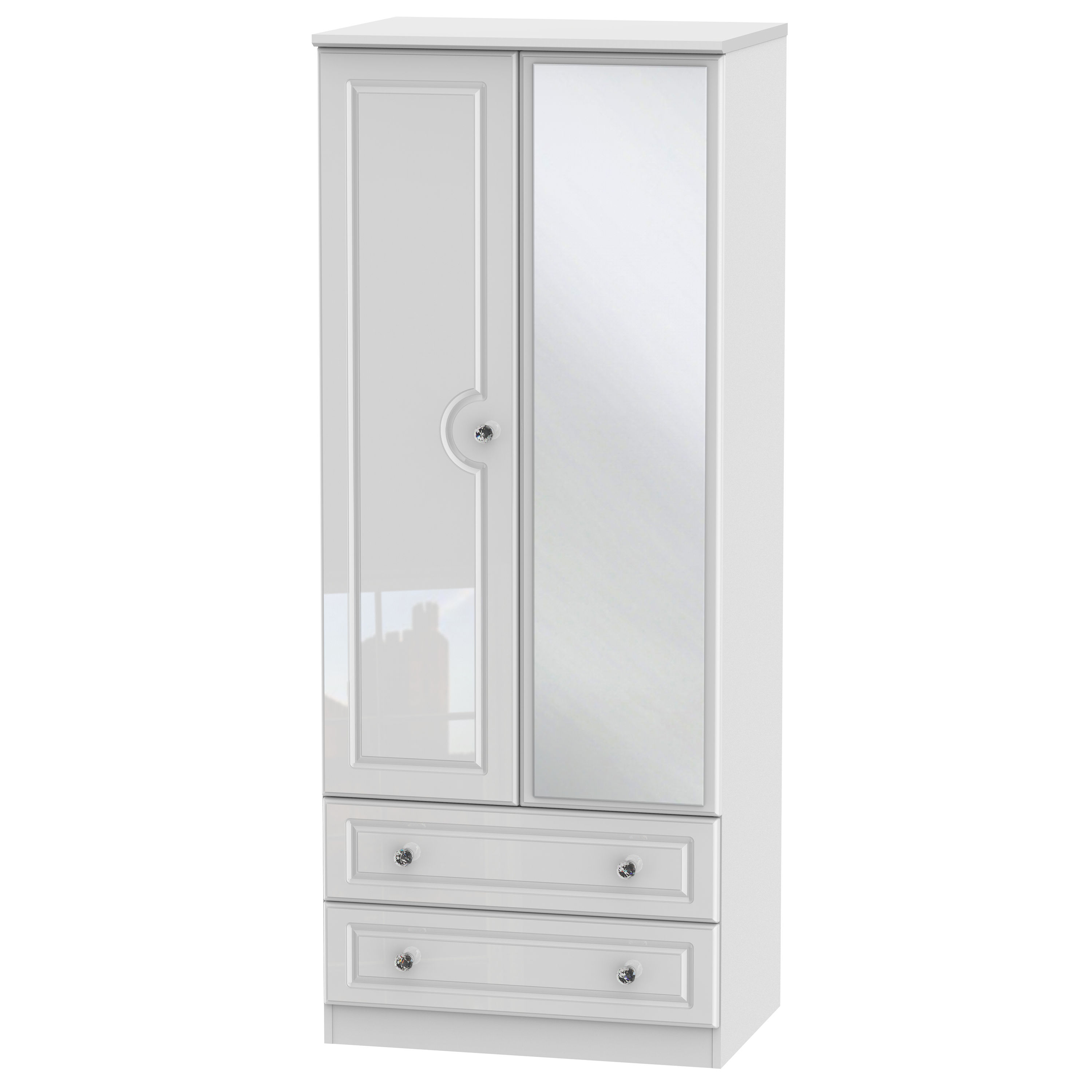 Balmoral White High Gloss 2ft6in 2 Drawer mirrored Wardrobe