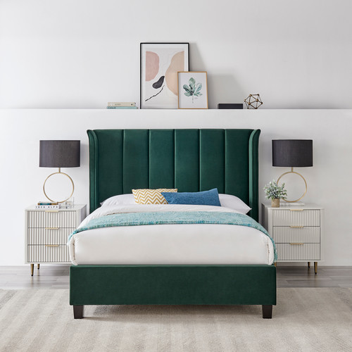 Polaris Emerald Green Velvet Fabric Bed Frame | Inspirations Living