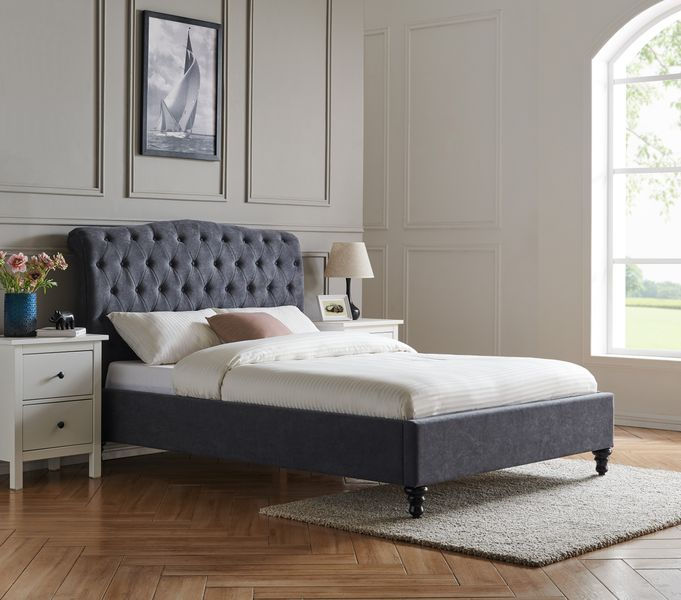Thumbnail: Limelight's Rosa Dark Grey Fabric Bed Frame