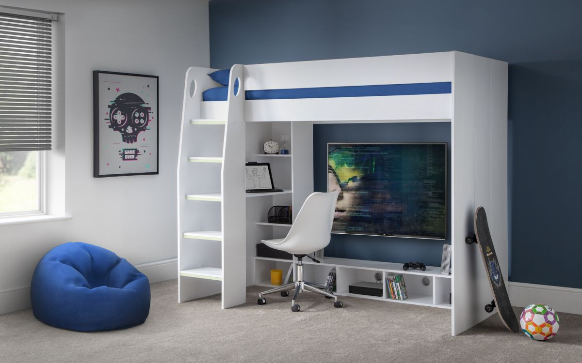 Nebula White Gaming Bed with Desk