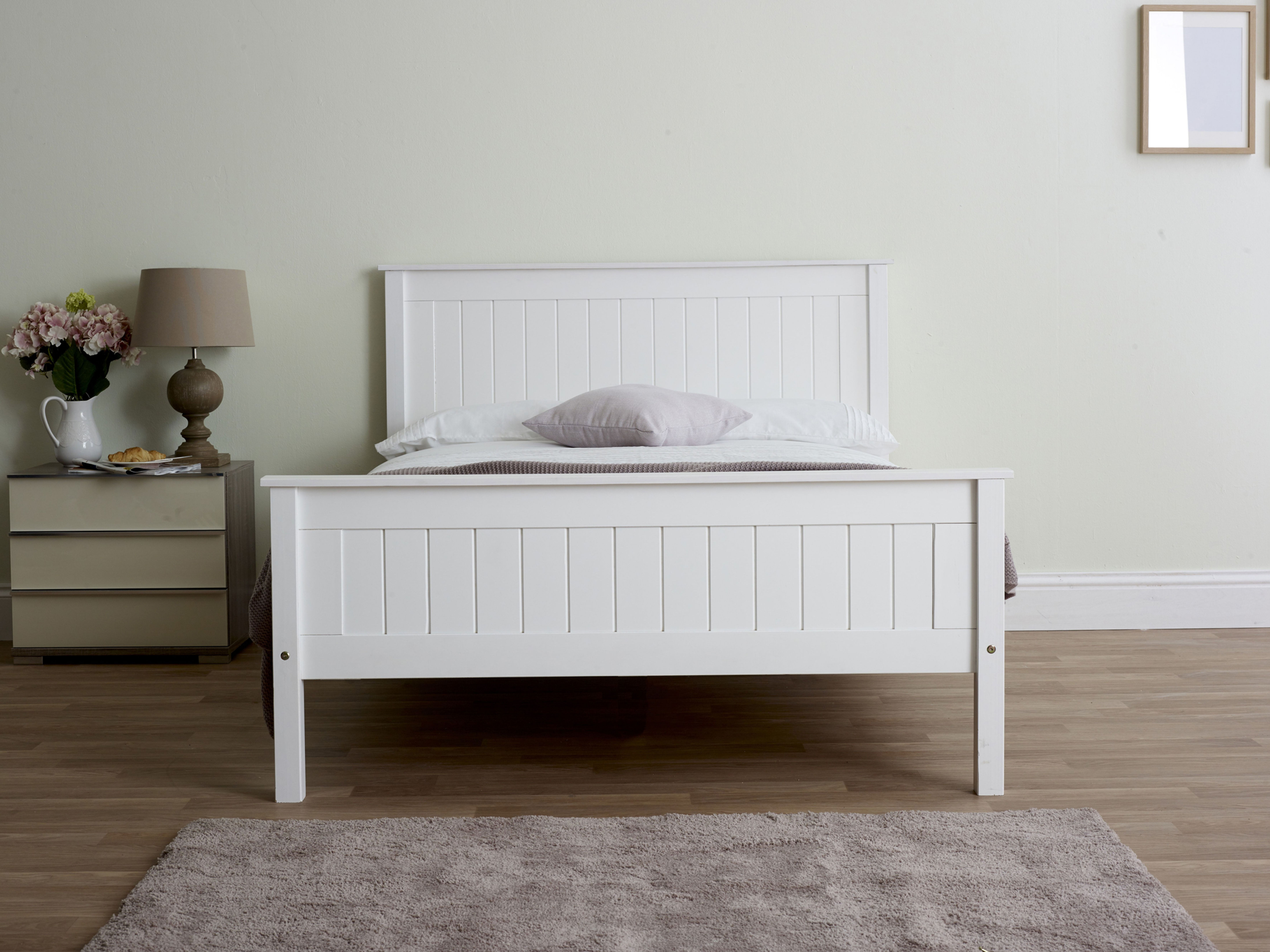 Taurus High Foot End White Wooden Bed Frame - Limelight