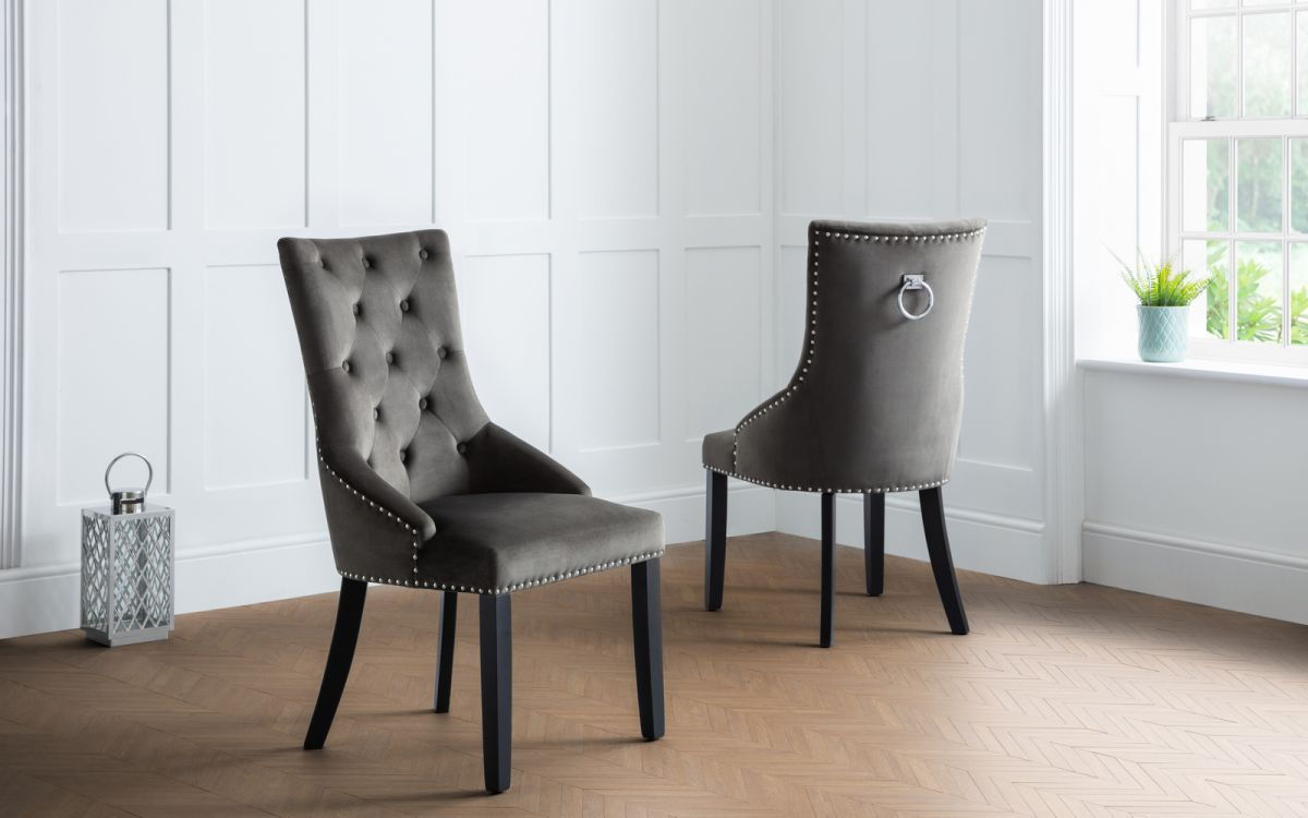 Veneto Grey Velvet Knockerback Dining Chair