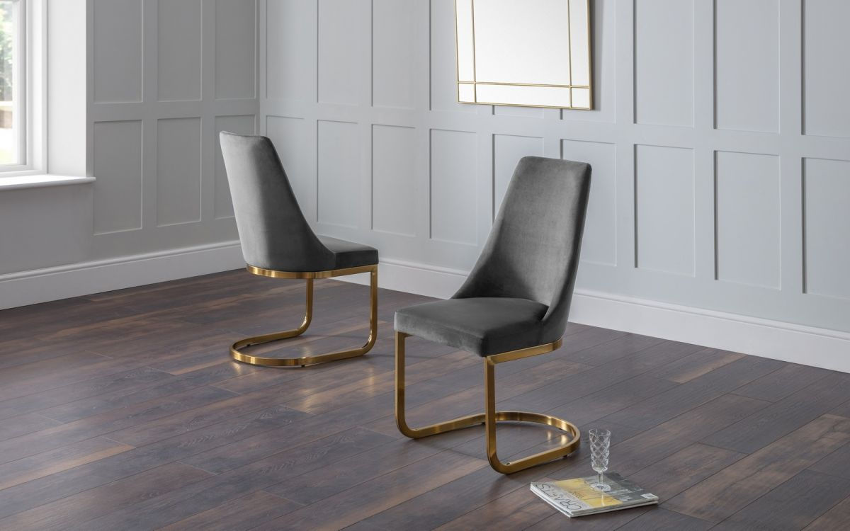 Vittoria Cantilever Grey Velvet Dining Chair