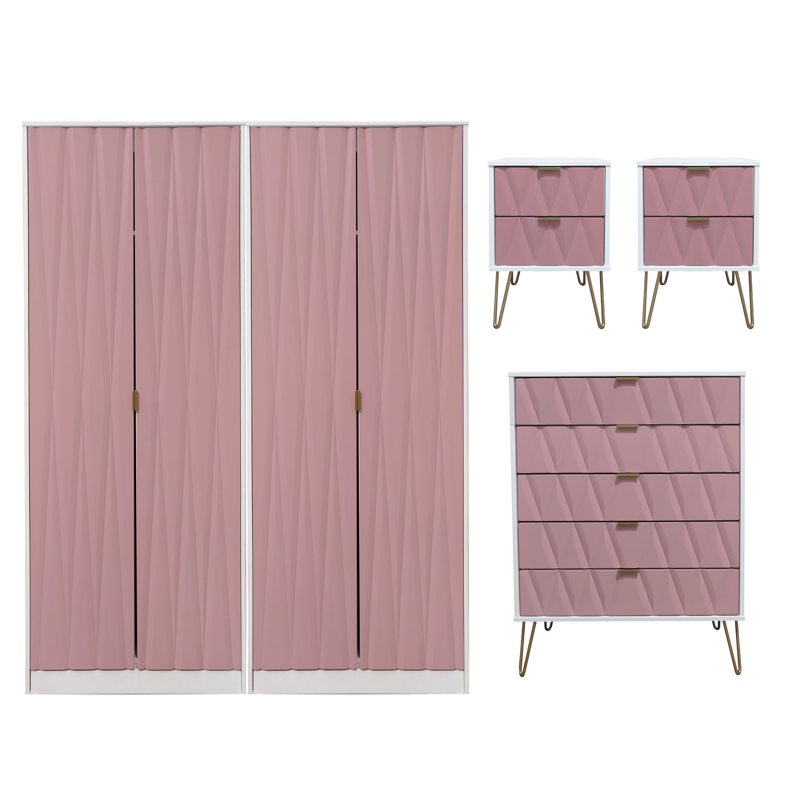 Diamond Pink with White Matt 5 Piece Bedroom Package