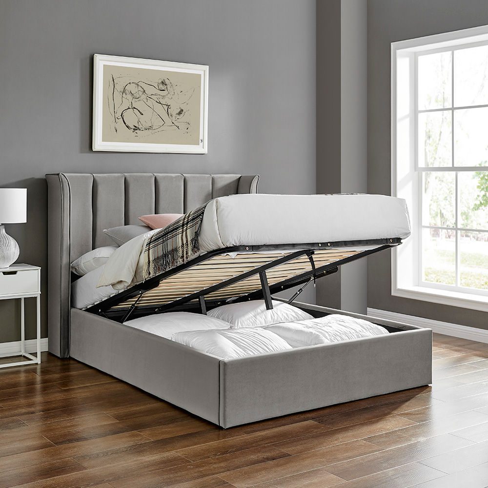 Limelight's Polaris Silver Fabric Ottoman Bed Frame