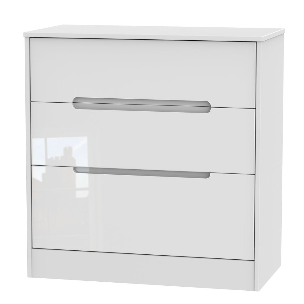 Thumbnail: Monaco Cream High Gloss 3 Drawer Deep Chest