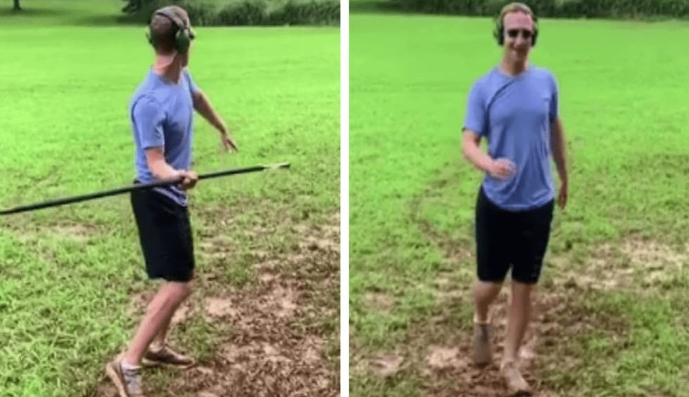 Mark Zukerberg shooting arrows and throwing spears
