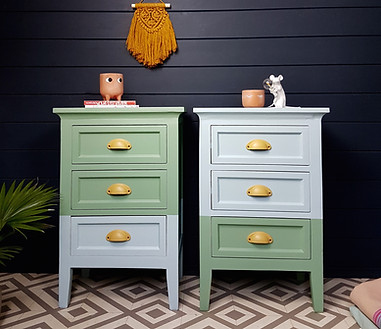 Sustainable refinished furniture Painted bedside tables