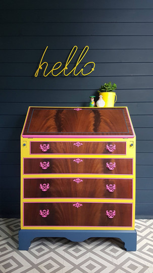 Painted mahogany bureau