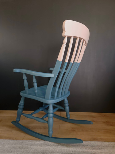 Two-tone blue painted wooden rocking chair Orange Otter - Main Image