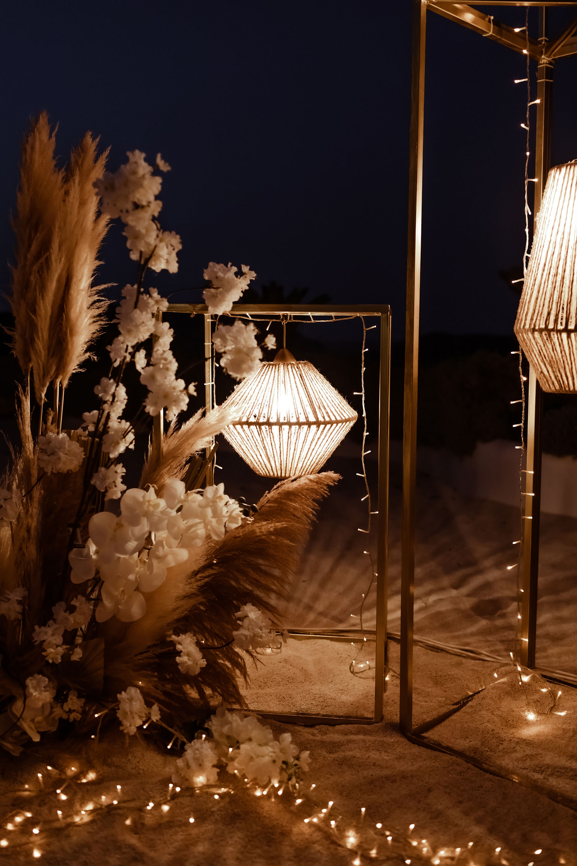 wedding ceremony lights with dry flowers