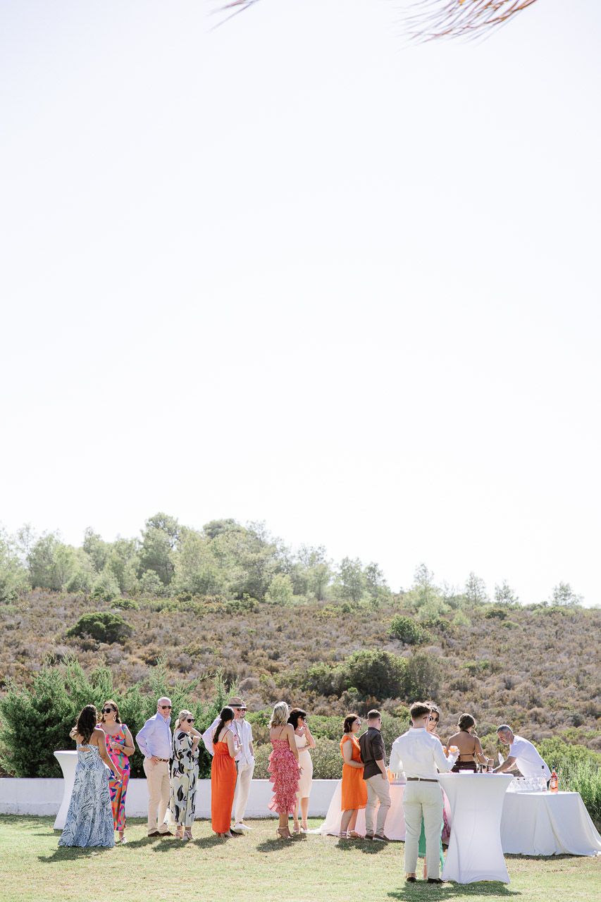 wedding guests mingling