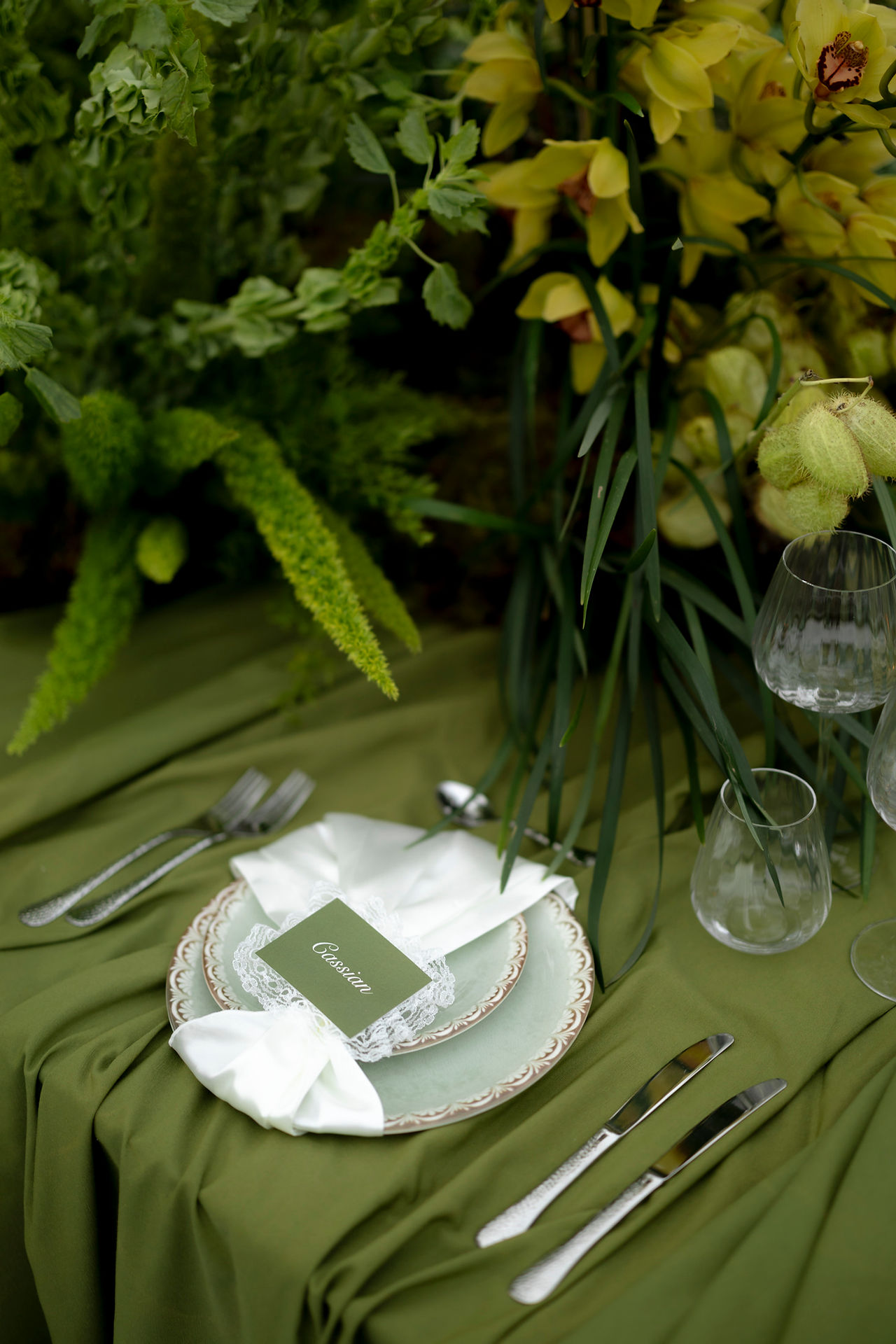 table setup in olive green