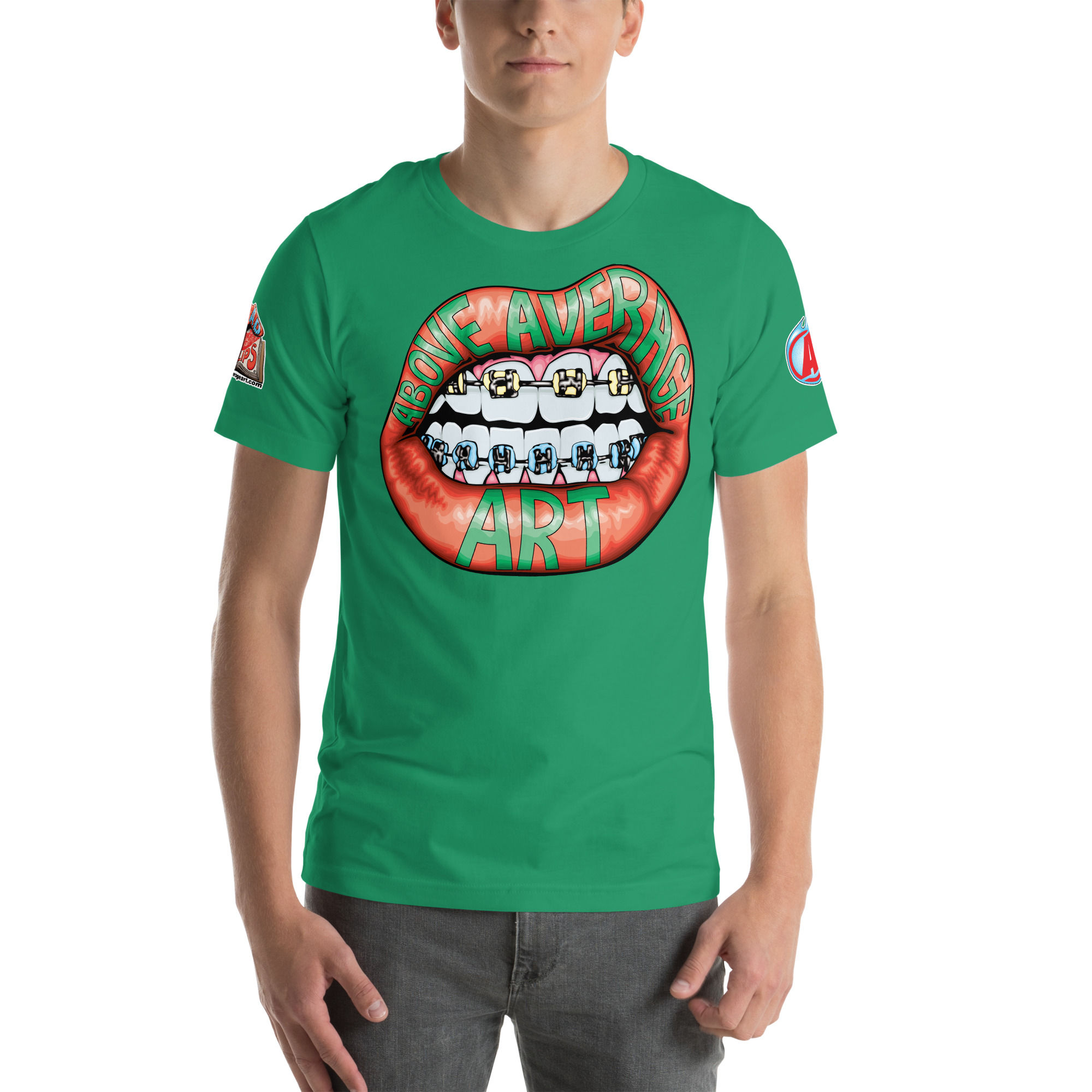 Read My Lips - Above Average Art - Unisex t-shirt - Green on Red