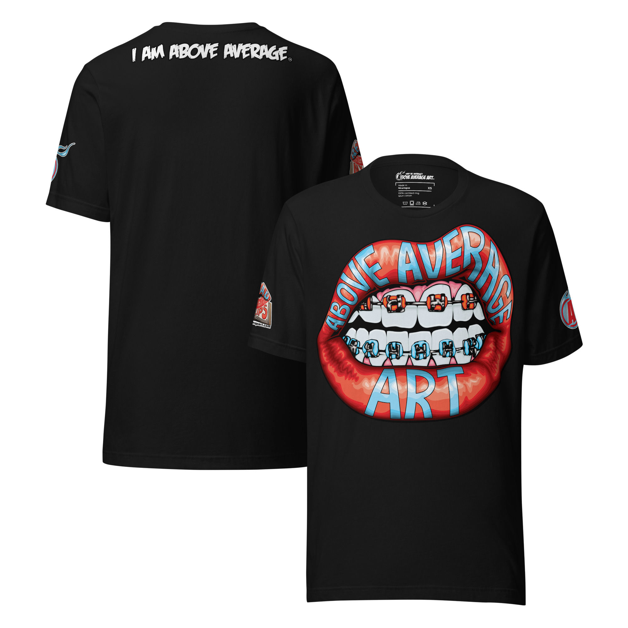 Read My Lips - Above Average Art - Unisex t-shirt - 55% Cyan on Red
