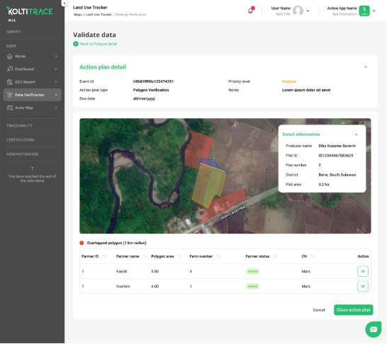 Compliance Management System interface displaying deforestation risk cases and verification workflows. - Koltiva.com