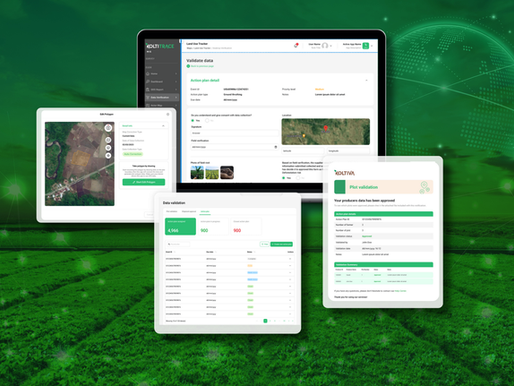 Interface du système de gestion de la conformité affichant les cas de risque de déforestation et les flux de travail de vérification. - Koltiva.com