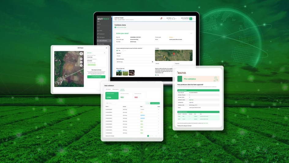 Compliance Management System interface displaying deforestation risk cases and verification workflows. - Koltiva.com