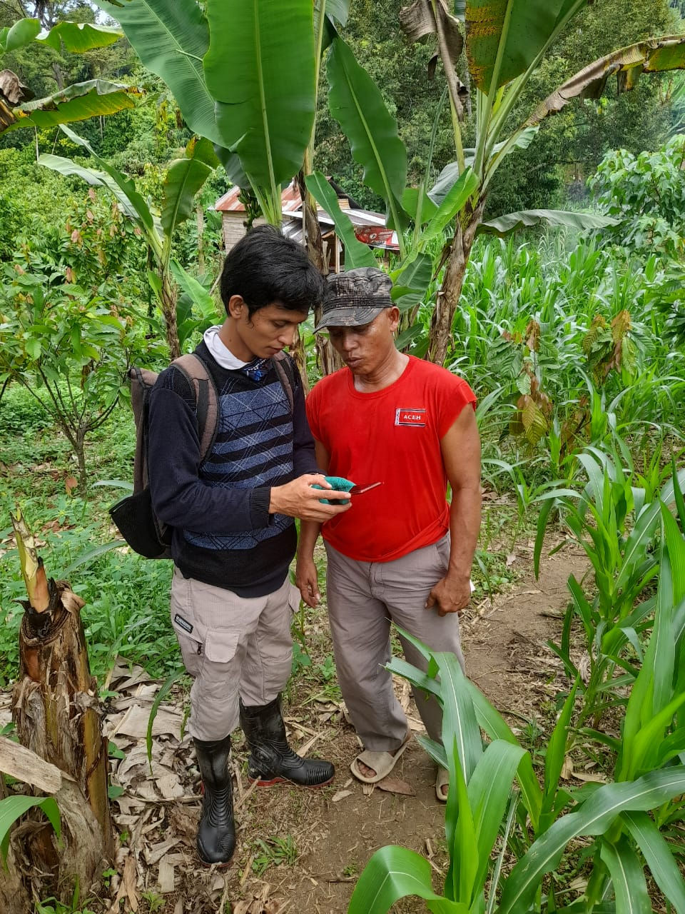 Koltiva expert engaging with a producer to collect emissions data that informs climate goals and supply chain decisions. - Koltiva.com
