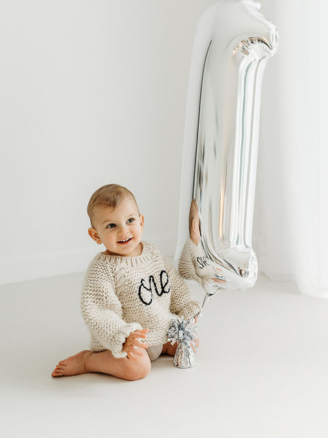 Natural baby milestone studio photography in Esher Surrey