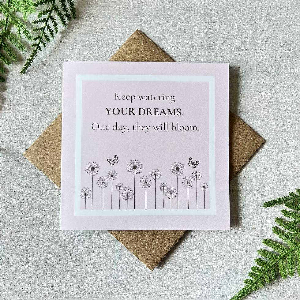 Keep Watering Your Dreams Quote Card - 5x5 Botanical Blank Greeting Card with Affirmation - Motivational Floral Card with Kra